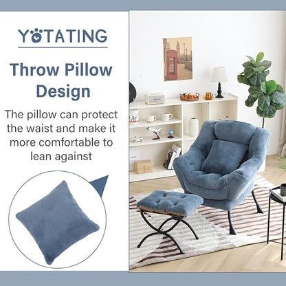 Lazy Chair with Ottoman, Comfy Reading Lounge Chair with Footstool & Throw Pillow Modern with Armrests & Side Pocket for Living Room, Bedroom, Dorm Room, Plush Light Blue