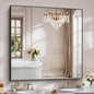 YIROMAN Bathroom Mirror for Wall 48"x48", Large Matte Black Bathroom Mirror with Metal Frame, Square Vanity Mirror with Right Angles, Wall Mirror Hangs Horizontal or Vertical, Shatterproof