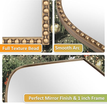 36"X28" Arched Mirror,Metal Beaded Frame Mirror for Wall,Ornate High-Definition Mirrors,Fit for Fireplace, Living Room,Hallway,Bathroom,Antique Gold