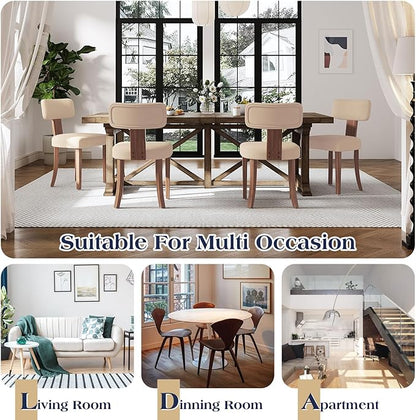 Mid Century Modern Dining Chairs Set of 2, Linen Upholstered Kitchen Chairs with Curved Backrest & Adjustable Legs for Living Room/Bedroom/Lounge, Easy to Install, Beige Linen
