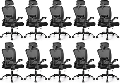 FelixKing Ergonomic Office Chair, Headrest Desk Chair with Adjustable Lumbar Support, Home Office Swivel Task Chair with High Back and Armrest, Adjustable Height Gaming Chair(Black),Pack of 10