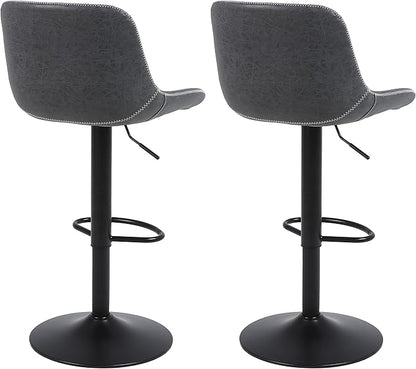 Bar Stools Set of 2, Swivel Counter Height Barstools with Back, Adjustable Bar Chairs, Tall Armless PU Leather Kitchen Island Stool (Black)