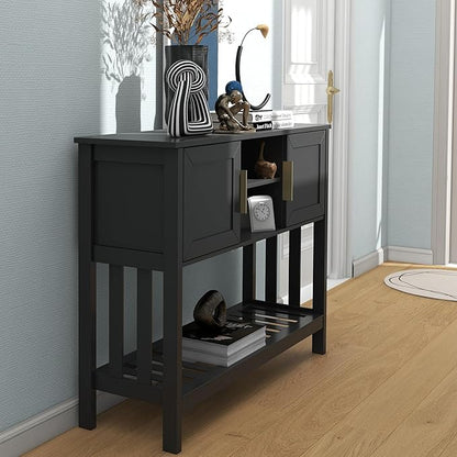 TaoHFE Console Table with Storage with Doors, Entryway Console Table with Doors, Modern Sofa Table for Hallway, Living Room, Dining Room, Console Table of Practical Type for Home, Black