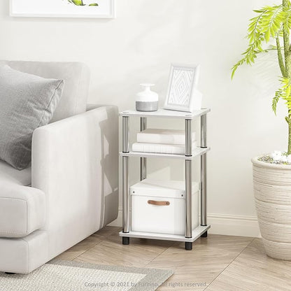 Furinno Simplistic End Side Night Stand/Bedside Table with Stainless Steel Tubes, 2-Pack, 2-Tier Poles, White Oak/Chrome