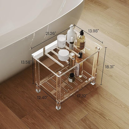 Acrylic Shower Bench for Inside Shower 13.98" D X 21.26" W X 18.31" H, Heavy Duty (Hold Up to 300lbs) Bathroom Shower Stool with Storage Shelf, for Shaving Legs & Spa, Waterproof Non-Slip