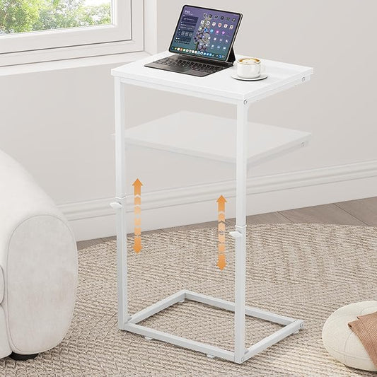 Vagusicc C Shaped End Table for Couch, 33.2'' Extra Tall C Table Adjustable Height Side Table, Small Side Table for Small Spaces, Couch Tables That Slide Under, Tv Tray Table for Living Room, White
