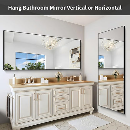 30x72inch Bathroom Mirror, Black Rectangle Mirror with Thin Frame, Large Rectangular Wall Mirror for Bathroom, Living Roomm, Hair Salon, Big Farmehouse Mirror Hang Horizontal/Vertical
