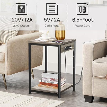 TUTOTAK End Table with Charging Station, Side Table with 2 USB Ports and 2 Outlets, 21.8”H 2-Tier Nightstand with Storage Shelf, Sofa Table TB01BG025 (1 pc)