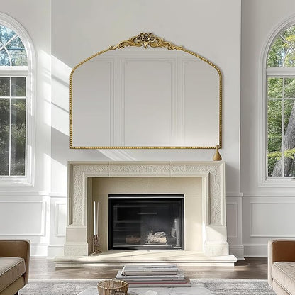 AIXI HOME Vintage Gold Arched Mirror 40"X30", Antique Baroque Mantel Mirror with Ornate Metal Frame, Victorian Dress Wall Mirror for Entryway/Fireplace/Living Room/Hallway/Bathroom/Bedroom