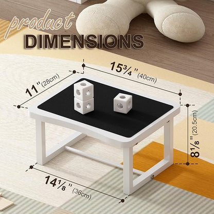 Wooden Step Stool with 500 Pounds, Wide Bed Step Stool for Adults，Wood White Step Stool&Stable Solid Metal Frame for Kitchen, Bedroom, Living Room, Bathroom