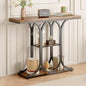 GiftGo Narrow Console Table for Entryway Industrial Sofa Table Behind Couch Ellipse Frame Rustic Wooden Accent Tables with Storage Shelves for Living Room, Hallway, Foyer (Brown)