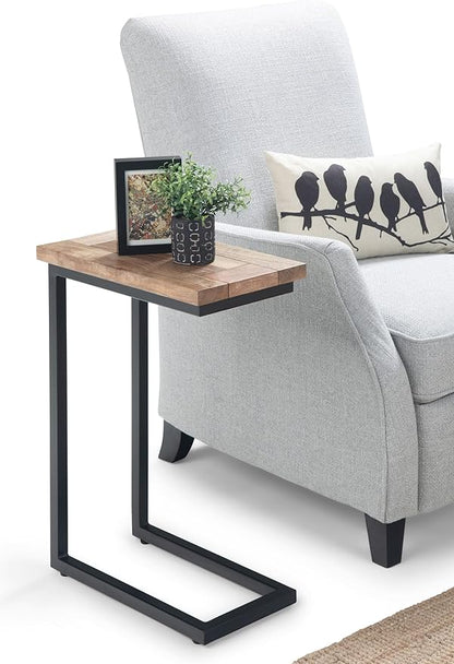 SIMPLIHOME Skyler 18-inch Wide Solid Mango/Metal Industrial C-Shaped End Table in Natural/Charcoal for Living Room, Office, or Bedroom, Assembled