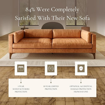 Poly & Bark Argan Leather Couch - 93 Inch Sofa - Full-Grain Leather Sofa for Living Room with Feather Down Topper - Living Room Couch - Pure Aniline Vintage Italian Leather in Cognac Tan