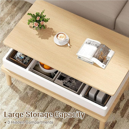 Shintenchi Coffee Table, Lift Top Coffee Table with Hidden Compartment, Rising Tabletop Dining Table, Lift Top Coffee Center Table for Living Room, Office, Home (Oak)