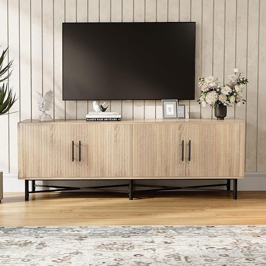 Christopher Knight Home Saral Modern 65 Inch TV Stand for TV up to 70 inch, TV Entertainment Center with Storage Adjustable Shelf, Wooden TV Console Table with Storage for Living Room, Natural