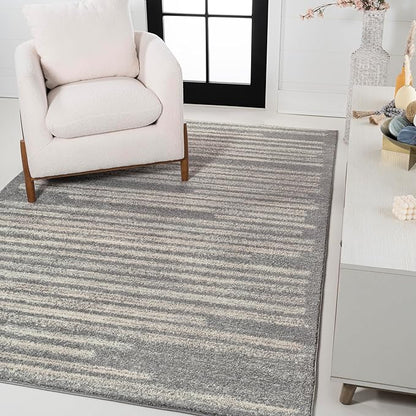 JONATHAN Y Khalil Modern Berber Stripe Gray/Cream Indoor Area Rug, 3x5, Contemporary, Bohemian, Easy-Cleaning for Living Room, Bedroom, Kitchen, Pet Friendly, Non-Shedding (MOH207G-3)