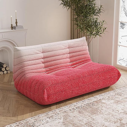 Bean Bag Chair, Loveseat Fireside Chair Bean Bag Sofa Large Bean Bag Chair for Adults, 2 Seater Bean Bag Chairs for Teens with High Density Comfortable Foam, Bean Bag for Living Room (Pink&White)