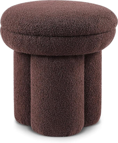 Furniture of America Rami Modern 18-inch Mushroom-Shape Upholstered Ottoman with Tri-Pillar Pedestal, Vanity Stool Chair, Small Foot Stool for Bedroom, Living Room, Entryway, Brown
