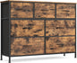 SONGMICS Dresser for Bedroom, Chest of Drawers, TV Stand, Steel, MDF, 7 Non-Woven Fabric Drawers, Storage Organizer Unit, Closet, Entryway, Rustic Brown and Ink Black ULGS323B02S