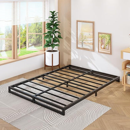 4 Inch Full Size Bed Frame No Box Spring Needed, Heavy Duty Metal Platform Beds with Sturdy Steal Slats for Mattress Foundation, Easy Assembly, Noise Free, Black