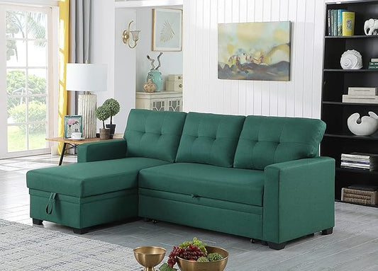 Devion Furniture Meridian 4-in-1 Convertible L Shaped Couch with Pull Out Bed and Storage, Sectional Sleeper Sofa with Reversible Chaise for Living Room, Apartment, Bedroom, Office