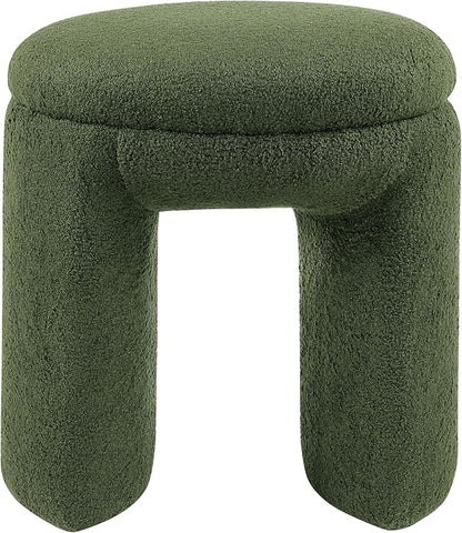 Furniture of America Rami Modern 18-inch Solid Wood Upholstered Ottoman with Pedestal Base, Vanity Stool Chair, Small Foot Stool for Bedroom, Living Room, Entryway, Green