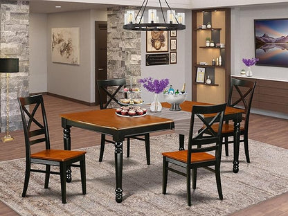 East West Furniture DOQU5-BCH-W 5 Piece Modern Dining Table Set Includes a Rectangle Wooden Table with Butterfly Leaf and 4 Kitchen Dining Chairs, 42x78 Inch, Black & Cherry