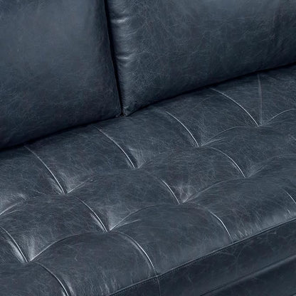 POLY & BARK Napa 82" Leather Pull-Out Convertible Sleeper Sofa in Midnight Blue