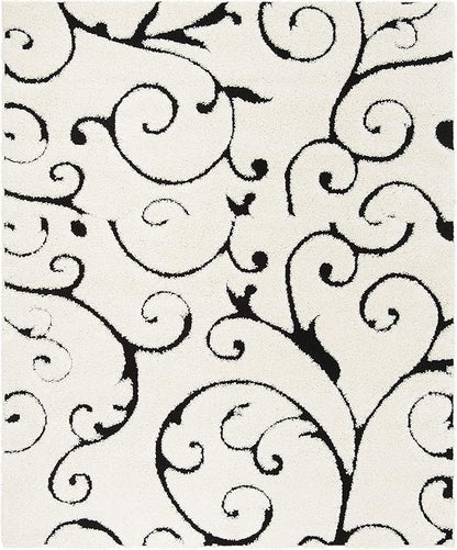 SAFAVIEH Florida Shag Collection Area Rug - 9' Square, Ivory & Black, Scroll Design, Non-Shedding & Easy Care, 1.2-inch Thick Ideal for High Traffic Areas in Living Room, Bedroom (SG455-1290)
