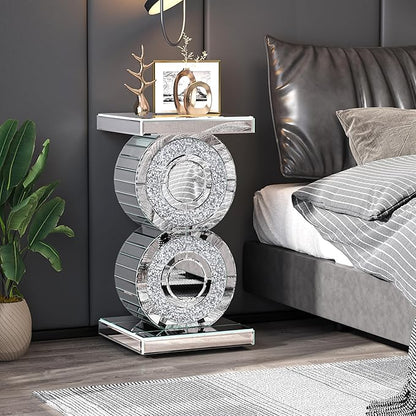 ENENE Mirrored End Table Crushed Diamond Coffee Table for Living Room Small Spaces Side Table for Bedroom Office Hallway Entryway