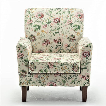 Container Furniture Direct Contemporary Accent Arm Chair with Birch Wood Frame and Velvet Upholstery, Armchair for Office and Living Room Decor, Removable Cushions, 04 Printed Fabric