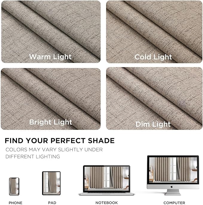 Joydeco 100% Blackout Curtains for Bedroom - Natural Linen Curtains 37"W x 90"L Long, Thermal Insulated 2 Panels Linen Light Blocking Drapes, Rod Pocket & Back Tabs, Darkening Privacy for Living Room