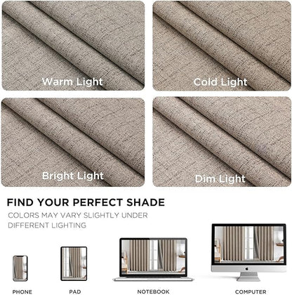 Joydeco 100% Blackout Curtains for Bedroom - Natural Linen Curtains 37"W x 90"L Long, Thermal Insulated 2 Panels Linen Light Blocking Drapes, Rod Pocket & Back Tabs, Darkening Privacy for Living Room