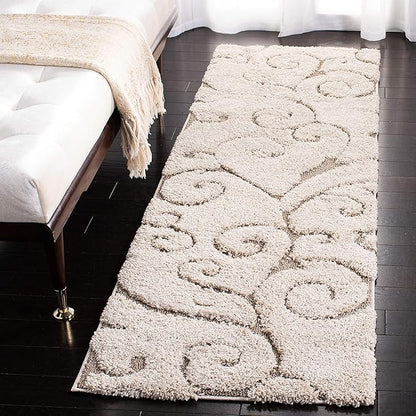 SAFAVIEH Florida Shag Collection Runner Rug - 2'3" x 7', Cream & Beige, Scroll Design, Non-Shedding & Easy Care, 1.2-inch Thick Ideal for High Traffic Areas in Living Room, Bedroom (SG455-1113)