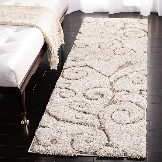 SAFAVIEH Florida Shag Collection Runner Rug - 2'3" x 11', Cream & Beige, Scroll Design, Non-Shedding & Easy Care, 1.2-inch Thick Ideal for High Traffic Areas in Living Room, Bedroom (SG455-1113)