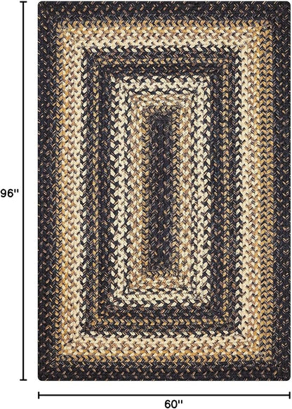 Homespice Kilimanjaro Premium Jute Braided Area Rug, 5' x 8' Rectangular Black and Brown, Reversible, Natural Jute Yarn Rustic, Country, Primitive, Farmhouse Style - 30 Day Risk Free Purchase