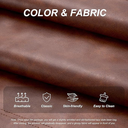 Hobestluk Giant Bean Bag Chair Lazy Floor Sofa, Memory Foam Fireside Sofa for Adults, Big Beanbag Faux Leather Armless Chair for Living Room Bedroom Dorm Office (Brown, Single)