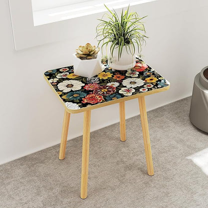Mandala Small Rectangle End Table, Side Table with Colorful Flowers Finish, Retro Modern Small Coffee Table for Balcony, Living Room(11.8" D x 15.7" W x 17" H, Colorful, Rectangle)