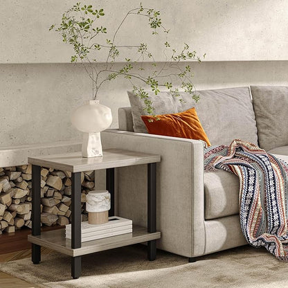 Large End Table Square Side Table Modern Sofa Table 20 Inch Industrial Coffee Table NightStand with 2-Tier Storage Shelf for Living Room Bedroom Oak Grey MLBZ06Z