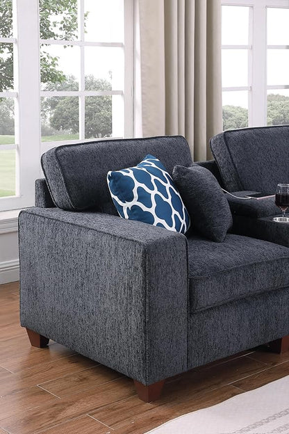 127" L-Shaped Sectional Couch with Movable Ottoman&6 Throw Pillows,7 Seat Chenille Upholstered Sofa W/2 Cup Holder,USB Port&Hidden Storage Box,DIY Combination,for Living Room,Apartment,Dark Gray