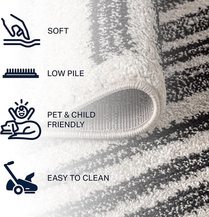 JONATHAN Y Khalil Modern Berber Stripe Cream/Black 4x4 Square Indoor Area Rug, Contemporary, Bohemian, Easy-Cleaning for Living Room, Bedroom, Kitchen, Pet Friendly, Non-Shedding (MOH207A-4SQ)