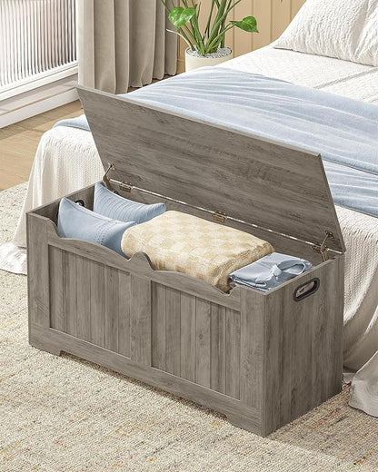 39.4" Storage Chest, Storage Bench Trunk with 2 Safety Hinge,Wooden Box, Lift-Top Chest Organizer, Shoe Bench for Entryway, Bedroom, Living Room, Greige SB01005X