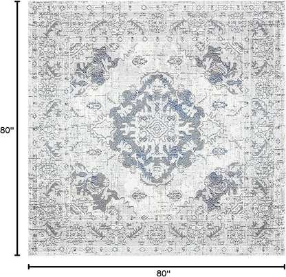 SAFAVIEH Monaco Collection Area Rug - 6'7" Square, Ivory & Grey, Boho Chic Medallion Distressed Design, Non-Shedding & Easy Care, Ideal for High Traffic Areas in Living Room, Bedroom (MNC243B)