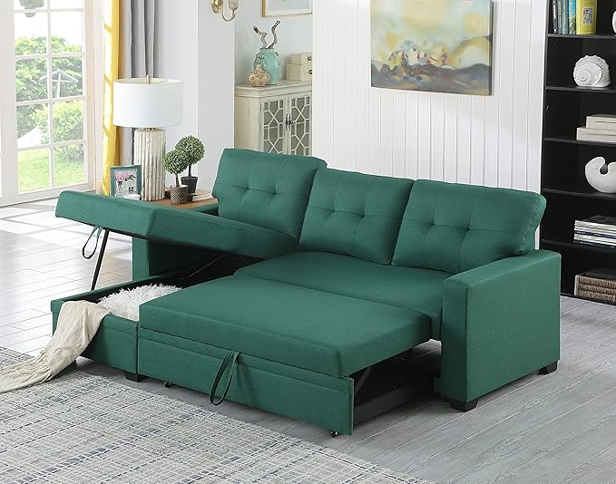 Devion Furniture Philly 4-in-1 Convertible L Shaped Couch with Pull Out Bed and Storage, Sectional Sleeper Sofa with Reversible Chaise for Living Room, Apartment, Bedroom, Office