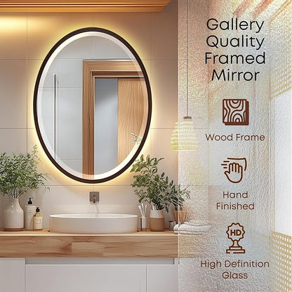 OVALCREST - Oval Wooden Beveled Wall Mirror for Home Decor, Bathroom, Vanity, Bedroom, Living Room, Hallway - London Style (Black Walnut) 31.1 x 41.1