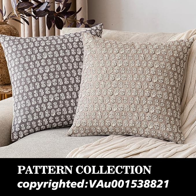 Foindtower Set of 2 Decorative Vintage Floral Print Throw Pillow Covers Neutral Modern Farmhouse Cushion Covers Boho Home Decor for Sofa Couch Chair Bedroom Living Room Outdoor,22×22 Inch,Rustic Gray