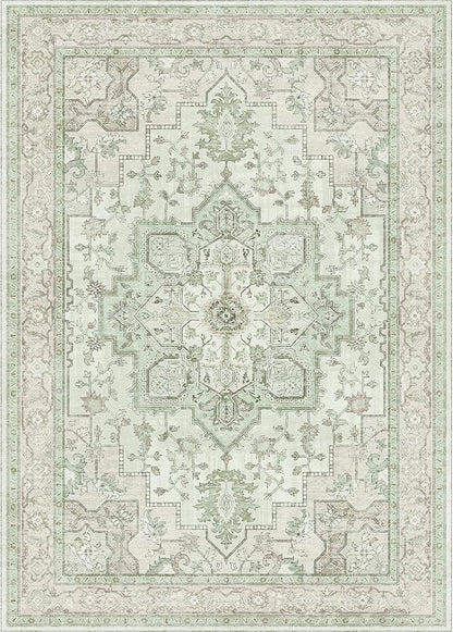 GENIMO 10x14 Area Rugs for Living Room, Machine Washable Non Slip Vintage Rugs, Low Pile Lightweight Chenille Print Rug for Bedroom, Dining Room, Home Office, Oat Light