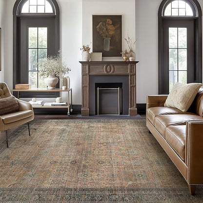 2X5 Area Rugs Machine Washable Rugs for Living Room, Vintage Boho Large Rugs for Bedroom Dining Room, Non Slip Indoor Soft Distressed Lightweight Thin Low Pile Carpet, Vintage Sunset