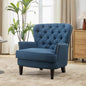 Ball & Cast Accent Chair,Mid-Century Lounge Living Room Chairs with Button Tufting,Upholstered Reading Accent Chair W/Solid Wood Legs and Curved Backrest,for Bedroom,Apartment,Navy Blue