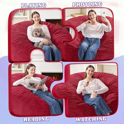 HABUTWAY 4FT Bean Bag Chair,Giant Bean Bag Chairs for Adults,Big Bean Bags with Memory Foam Filled, Large Beanbag Chairs with Soft Corduroy Cover-RED